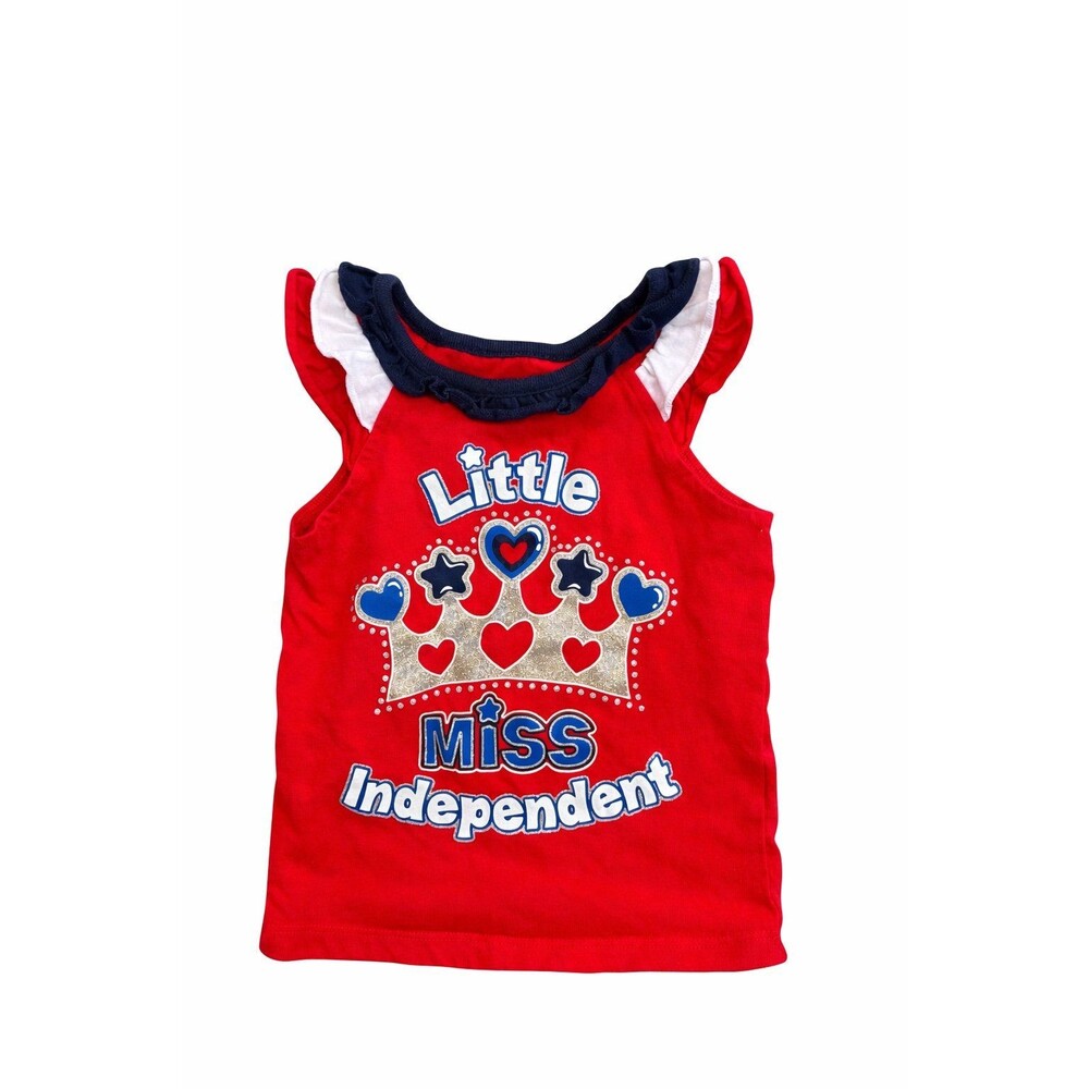 Toddler Girl 2T “Little Miss Independent” Patriotic Tank Top Red Ruffle